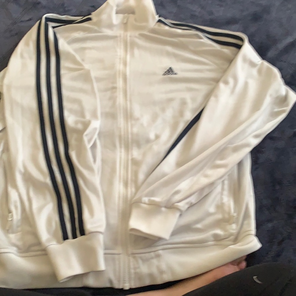 Women’s Adidas Jacket a White with Black stripes XL